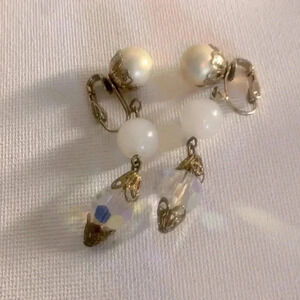 Faux Pearl Dangle Earrings With AB crystals